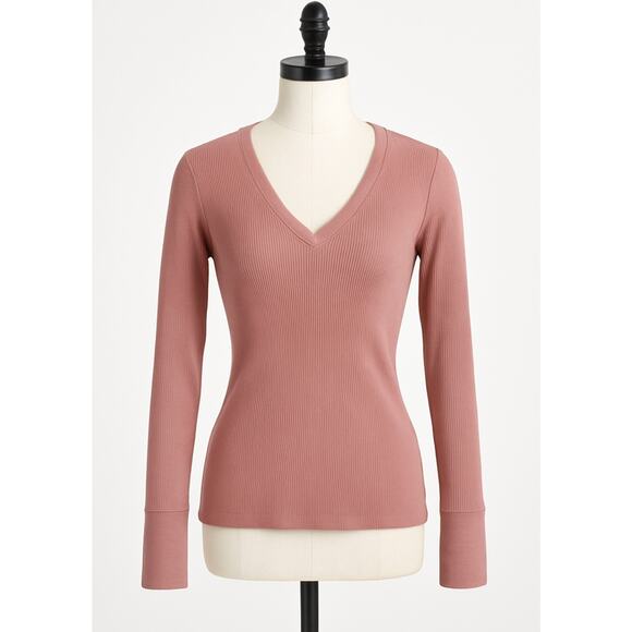Michael Stars Women’s Thermal Waffle Knit Long Sleeve V-Neck Top Pink Size L - Picture 2 of 7